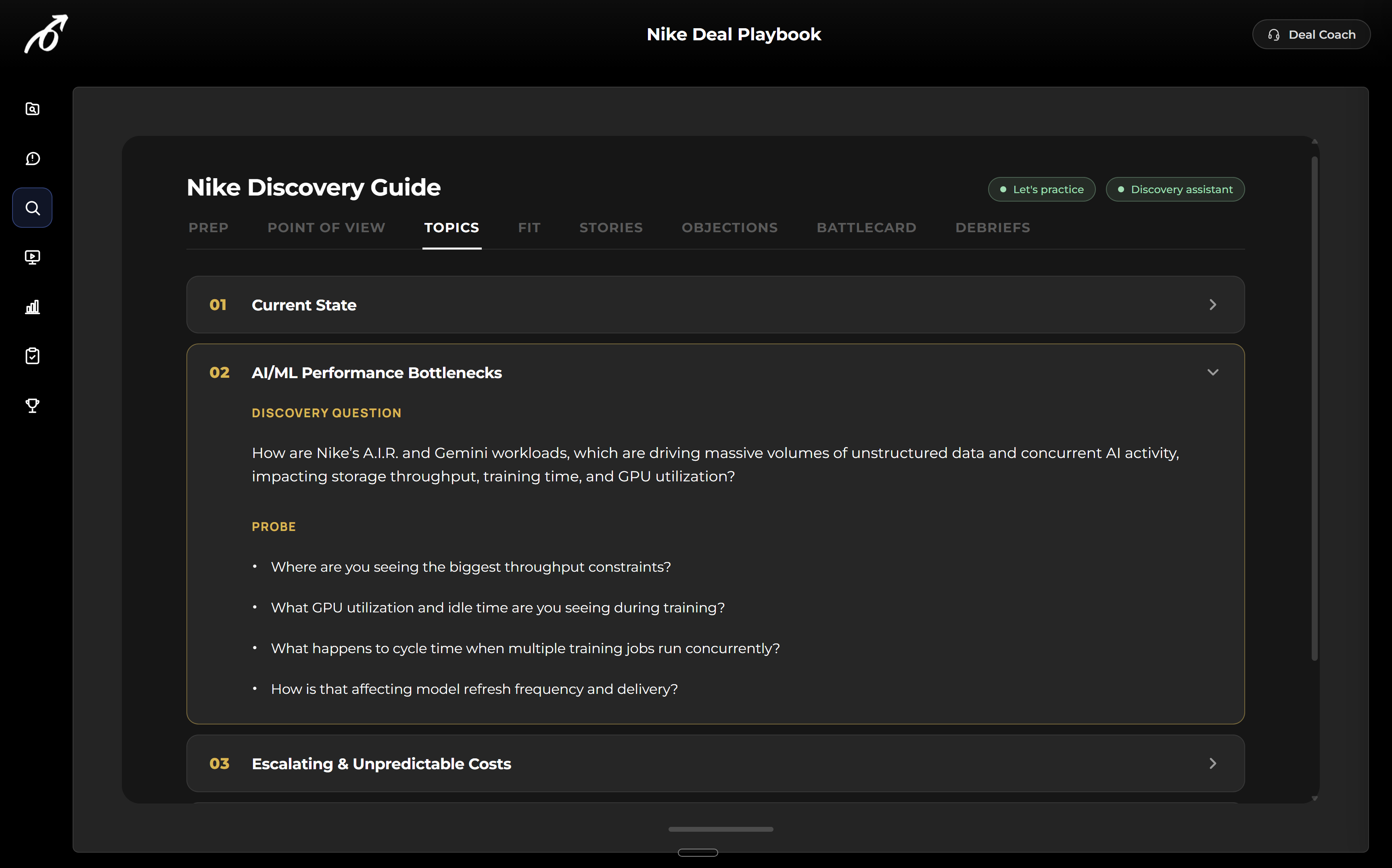 PlaymakerAI delivering deal-specific discovery guidance to a seller during a live call
